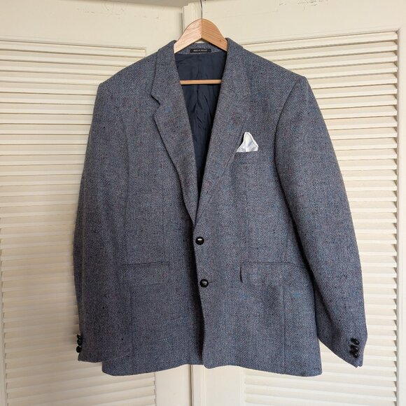 Vintage 48T DONEGAL Tweed Wool Blue Blazer Sport Coat Jacket Bespoke Ireland - Picture 1 of 16
